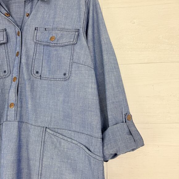DULUTH Trading Co Chambray Shirt Dress 2XL Rootstock Denim Blue Utility Western - Picture 8 of 15